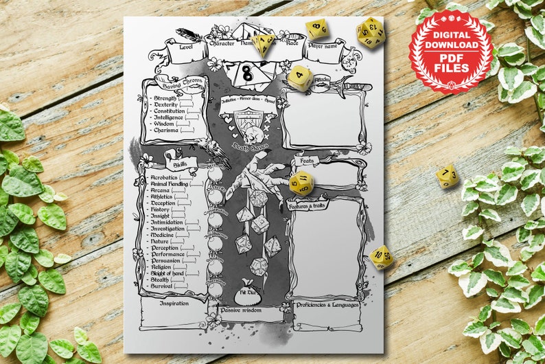 RPG Character Sheets D&amp;D 5e D20 Printable Sheets Table Top - Etsy
