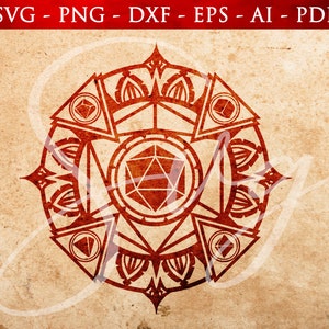 D20 Magic Circle SVG, Magic Dice Circle, Polyhedral Magic Circle, rpg games, Role Playing Game svg, Dobbelstenen, Cricut en Silhouette Cut Files