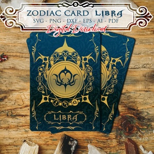 LIBRA Zodiac Card Svg, Signos de Astrología svg, Símbolos del Zodíaco svg, Signos de Constelación, Horóscopo, svg místico, Witchy Svg, Cricut gótico