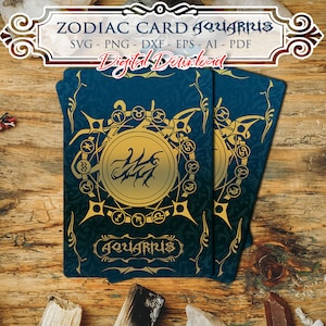 Acuario Zodiac Card Svg, Signos de Astrología svg, Símbolos del Zodíaco svg, Signos de Constelación, Horóscopo, svg místico, Witchy Svg, Cricut gótico
