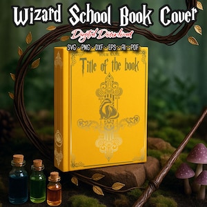 Wizard school Book Cover and Spine SVG, Badger Wizard banners, Bookbinding, Vinyl Book Cover, Bookish Merch, Book Lover gift, digital files
