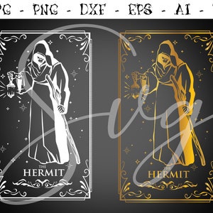 Tarot svg, El HERMIT SVG, Adivino SVG, místico svg, Major Arcana Deck svg, Astrología svg, Cricut gótico, Cortar archivos