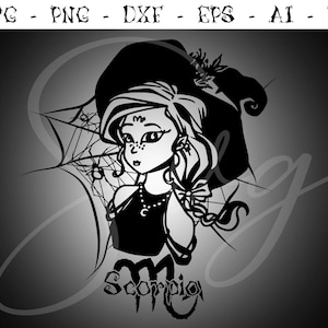 Escorpio Bruja Signo zodiacal svg, Signos de astrología svg, Símbolos del zodíaco svg, Signos de constelación, Horóscopo, místico svg, Cricut gótico
