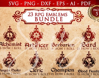 RPG Class Emblem Bundle: D20 Gamer SVG, DM, Pathfinder (Digital Files)