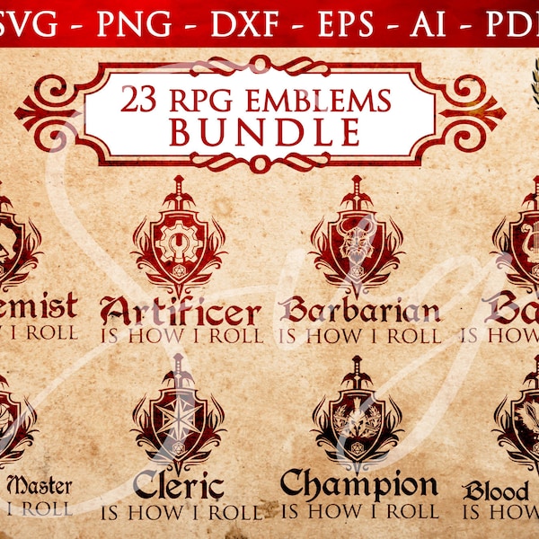 23 RPG Class Emblem Bundle PACK 5, D20,  rpg games, DM svg, Pathfinder Gamer, Role Playing Game svg, Tabletop Gaming, Tabletop rpg