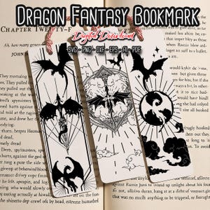 ドラゴンファンタジーブックマークSVG、3つのドラゴンブックマークSVG、ドラゴンライダーSVG、本好きグッズ、読書好きギフト、デジタルファイル