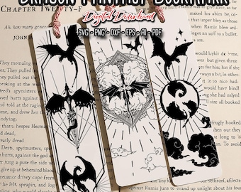 Marcador de fantasia de dragão SVG, 3 marcadores de dragão SVG, Cavaleiro de dragão SVG, Produtos de livros, Presente para amantes de livros, arquivos digitais