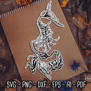Meerjungfrau und Skelett Angler Fisch SVG für Cricut, Meerjungfrau SVG, Sirene Frau, witchy Vibes beachy, Sea Life, Skelettfisch, digitale Dateien