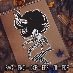 Meerjungfrau SVG, Gruselige Meerjungfrau für Cricut, Sirene Frau, süße Meerjungfrau, witchy Vibes beachy, Sea Life, Skelettfisch, digitale Dateien