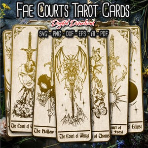Cartas del Tarot de las Cortes de las Hadas SVG, Set de Marcapáginas de 7 Espadas de Fantasía, Marcapáginas Mágico, Merchandising de Libros, Regalo para Amantes de los Libros, Archivos Digitales