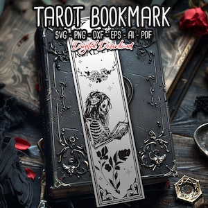 The Reader Tarot Karten Lesezeichen SVG, Skeleton Reading Lesezeichen, gothic svg, gruselige Lesezeichen, Bookish Merch, Buchliebhaber Geschenk, digitale Dateien