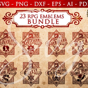 RPG Class Emblem Bundle PACK 2, D20, rpg games svg, Pathfinder Gamer, Role Playing Game svg, Cricut and Silhouette Cut Files
