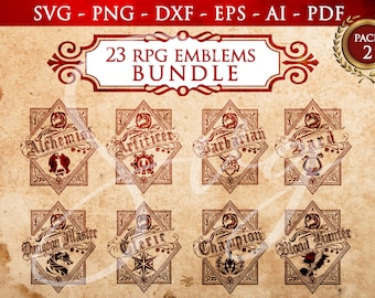 RPG Class Emblem Bundle PACK 2, D20, rpg games svg, Pathfinder Gamer, Role Playing Game svg, Cricut and Silhouette Cut Files