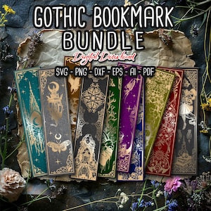 Segnalibro gotico BUNDLE SVG, 10 segnalibri svg, segnalibro stregato, segnalibri spettrali, merchandising libresco, regalo per amanti dei libri, file digitali