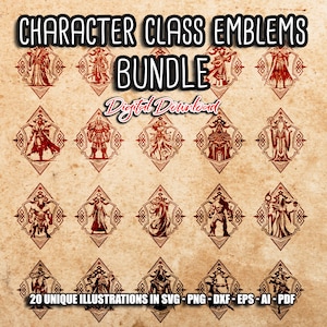 Charakterklasse Embleme Bundle PACK 8, 20 Klassisches Charakterdesign, Rpg-Spiele svg, DM svg, Pathfinder Gamer Rollenspiel, Digitale Dateien