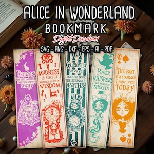 Gothic Alice nel paese delle meraviglie SEGNALIBRO SVG, Lewis Carroll, Dark Alice, Fiaba, Dark Whimsy, Principessa, Halloween SVG, file digitali