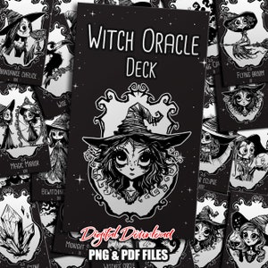 Hexen Orakel Deck PNG, druckbare Karten PNG & PDF, Orakellesung, Wahrsagekarten Set, mystische Astrologie, himmlische Karten, magischer Mond