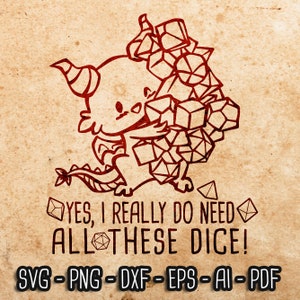 All diese Würfel SVG, RPG Spiele, D20, süßer Drache, Pathfinder 2e, Rollenspiel svg, Cricut und Silhouette geschnitten
