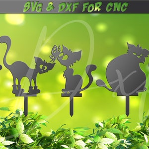 Katzen Garten Pfähle SVG, Katzen Garten Dekoration, Kitty Yard, Yard Art, lustiges Tier, 5 Zeichen DXF Datei für Laser, Laser, Wasserstrahl Vinyl Vektor