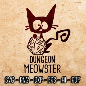 Dungeon Meowster SVG, Dungeon Master svg, DnD Cat Mom, RPG svg, D20, jogos de rpg, Role Playing Game svg, arquivo de corte Cricut e Silhouette