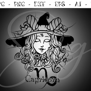 Capricornio Bruja Signo del Zodiaco svg, Signos de Astrología svg, Símbolos del Zodíaco svg, Signos de Constelación, Horóscopo, místico svg, Cricut Gótico