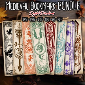 Segnalibro medievale BUNDLE SVG, 8 segnalibri fantasy, segnalibro magico, merchandising libresco, regalo per amanti dei libri, file digitali