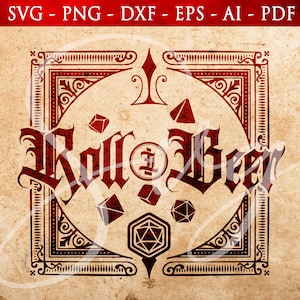 Roll and Beer svg, RPG svg, D20, Rollenspiel svg, Pathfinder 2e, Rollenspiel svg, Cricut und Silhouette Schnittdatei