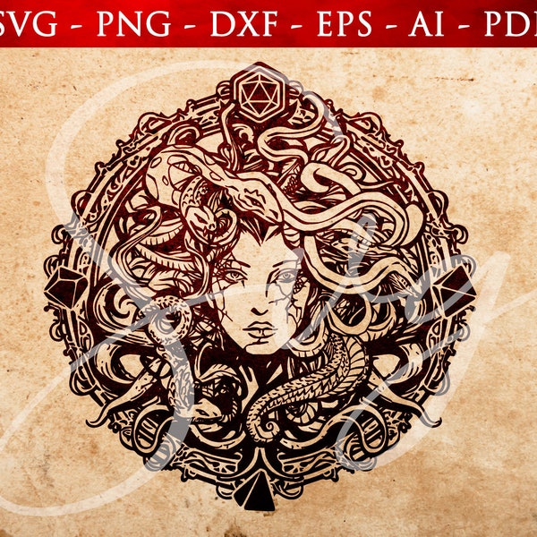 Medusa svg, Dungeon master svg, RPG svg, D20, jeux rpg, Pathfinder 2e, Jeu de rôle svg, Cricut et Silhouette coupé fichier