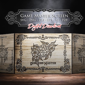 Svg d'écran Game Master, fleurs en dés écran découpé, svg de jeux rpg, cadeau Game Master, écran Dungeon Master, écran DM, téléchargement immédiat
