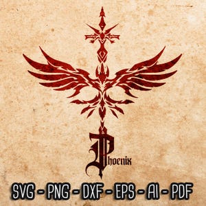 Svg Phoenix, épée et Phoenix SVG, emblème de Phoenix, Dragon Svg, créatures mystiques, mythologiques, maître du jeu svg, svg RPG, fichiers de coupe Cricut