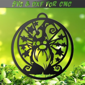 Gnome Suncatcher SVG & DXF, magic gnome decor CNC files, sun catcher dxf file for plasma, laser water jet vinyl vector