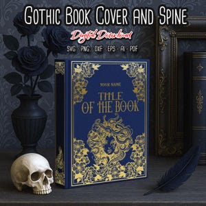 Gothic Book Cover and Spine SVG, Mystical Medusa, Bookbinding Cover Design File, Vinyl Book Cover, Book Lover gift, digital files