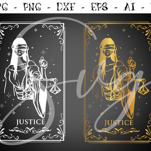 Tarot svg, JUSTICIA SVG, Adivino SVG, místico svg, Major Arcana Deck svg, Astrología svg, Cricut gótico, Cortar archivos