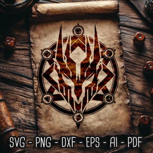 Kämpfer Magie Kreis Emblem SVG, D20 svg, RPG Polyedrischen Würfel svg, Rollenspiel svg, Würfel, Cricut und Silhouette Cut Files