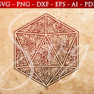 RPG Würfel SVG, D20, Polyhedral Würfel Clip Art, Rpg Spiele, Rollenspiel SVG, Würfel, Cricut und Silhouette Cut Files
