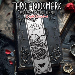 The Lovers Skeleton Tarot Card Lesezeichen SVG, Lesezeichen svg, gothic svg, gruselige Lesezeichen, Bookish Merch, Buchliebhaber Geschenk, digitale Dateien