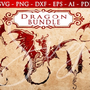 Dragon BUNDLE svg, Dragon Cut File, rpg games svg, Dragon Clipart, Dragon art, Winged Dragon, illustrazione rpg disegnata a mano, Download istantaneo