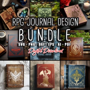 RPG Journal Cover design BUNDLE SVG, 10 projektów okładek notatników, gamer journal, ttrpg svg, gry rpg, Pathfinder 2e, Digital Download