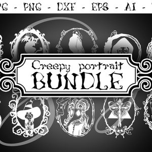 Creepy portrait BUNDLE svg, Halloween SVG bundle, Gothic svg, skull svg, witch svg, raven skull svg, black cat svg, ghost svg, Mystical svg