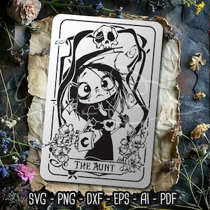 Carta de Tarô Engraçada SVG, A Tia, Cartas de Tarô Bonitas, Skeleton Love Svg, Tarô de Bruxa, Sublimação de Arquivo de Corte