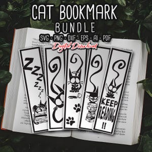 Marque-page chat BUNDLE SVG, signet livre et chat svg, signet pour amoureux des chats, merch livresque, cadeau pour les amoureux des livres, fichiers numériques