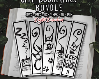 Marcador de gato BUNDLE SVG, Marcador de livro e gato svg, Marcador para amantes de gatos, Produtos de livros, Presente para amantes de livros, Arquivos digitais
