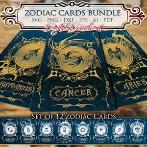 Cartões do Zodíaco Svg, Signos da Astrologia svg, Símbolos do Zodíaco svg, Signos da Constelação, Horóscopo, místico svg, Witchy Svg, Gothic Cricut