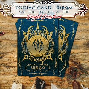 VIRGO Zodiac Card Svg, Signos de Astrología svg, Símbolos del Zodíaco svg, Signos de Constelación, Horóscopo, svg místico, Witchy Svg, Cricut gótico