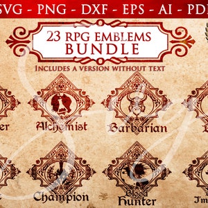 Pacote de emblemas de classe de RPG PACK 4, D20, jogos de rpg svg, Pathfinder 2e, Gamer, Role Playing Game svg, arquivos Cricut e Silhouette Cut