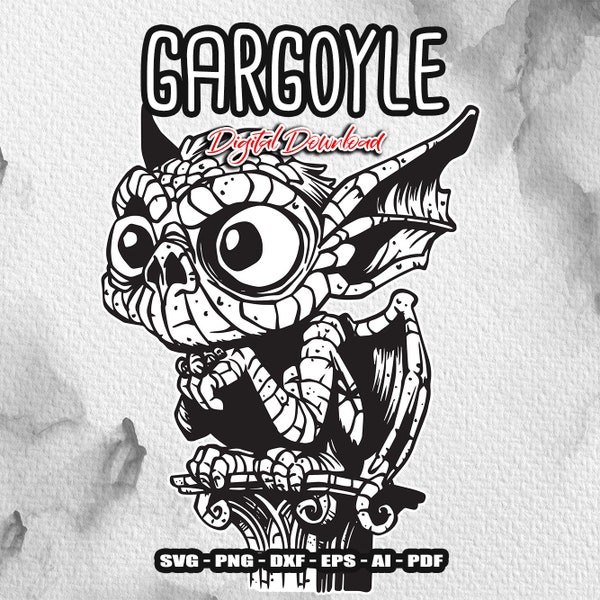 Gothic Gargoyle SVG, Goth Clipart, Mythical creature png, cute stone Gargoyle, Gargoyle Sculpture, Digital files