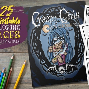 Chicas espeluznantes, libro para colorear gótico, 25 páginas para colorear imprimibles, hojas para colorear, descarga digital