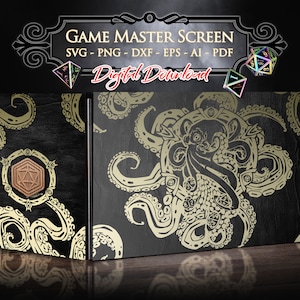 Game Master Screen svg, Kraken dices svg, juegos rpg svg, regalo Game Master, Dungeon Master Screen, pantalla DM, Descarga instantánea