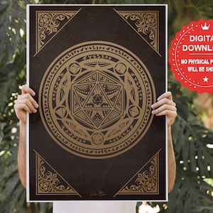 D20 Tribal Magic circle, RPG poster, Gamer Art, wall art print, Pathfinder Gift, DM gift, Tabletop Dice Poster, Wall Decor digital download