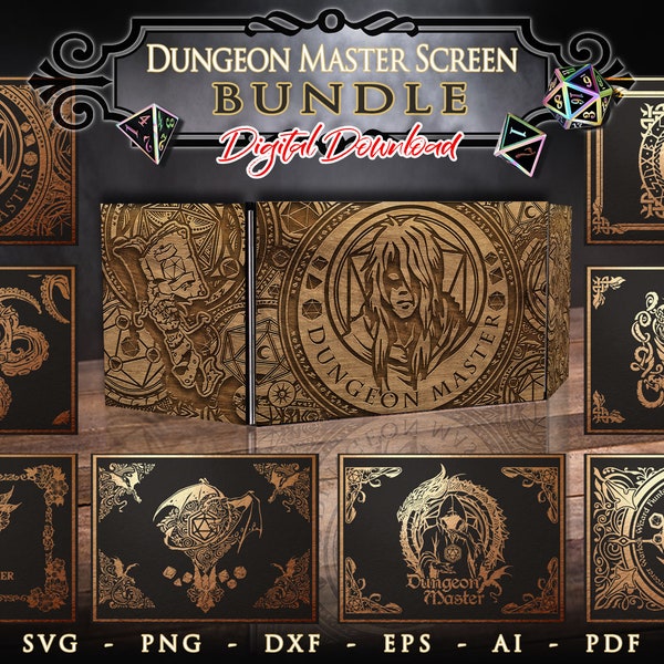 Dungeon Master Screen BUNDLE svg, écran de jeu de table svg, svg de jeux rpg, cadeau Game Master, paravent pour plateau, écran DM téléchargement immédiat